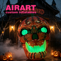 Citrouille Gonflable Effrayante pour Maison Hantée, Tête de Monstre Gonflable aux Yeux Verts Lumineux, Accessoire Gonflable Horreur pour Halloween