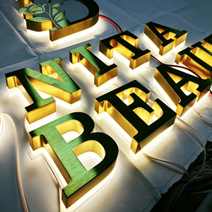 SONGWEN Mirror Brush Golden Stainless Steel Acrylic Led Letter Backlit <b>Sign</b> Wall <b>Light</b> 3D Custom Led <b>Sign</b> Business Shopfront - Product Image 1