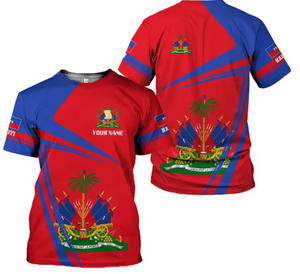 Camiseta con Estampado 3D de la Bandera de Haití Personalizada para Hombre - Camiseta de Manga Corta de Verano con Estilo Urbano y Orgullo Haitiano - Product Image 3
