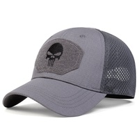 Casquette de baseball tactique Punisher brodée en velours maillé à 6 panneaux, réglable, respirante, camouflage extérieur, unisexe
