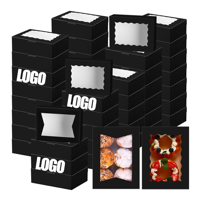 Small Size Black Premium Dessert Takeaway Packaging Shape Custom Logo Printing Paper Cake Box 10*10*5