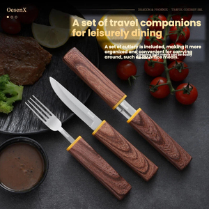 Portable 3 Piece Knife Fork Spoon <b>Set</b> Wood Grain Handle Stainless Steel Travel Cutlery for Camping Office <b>Lunch</b> Box - Product Image 2
