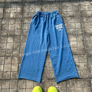 PT1140 Custom Screen Printing Raw <strong>Hem</strong> <strong>Pants</strong> Heavyweight Wide Leg Sun Faded Trackpants Baggy <strong>Pants</strong> Acid Wash Vintage Sweatpants - Product Image 2