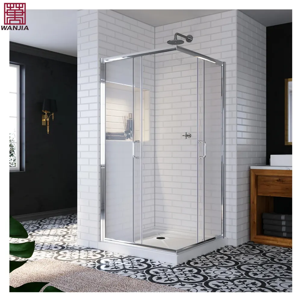 WANJIA Minimalist Design Tempered Glass Bathroom Shower Room Glass Shower Sliding Door