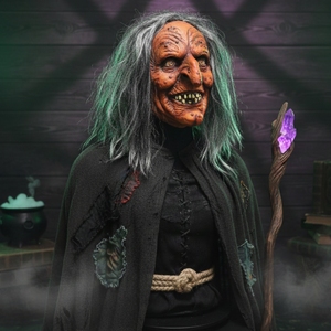 Máscara de Bruja Vieja Aterradora con Cabello Gris, Perfecta para Disfraces de Halloween y Decoración de Casas Encantadas - Product Image 4