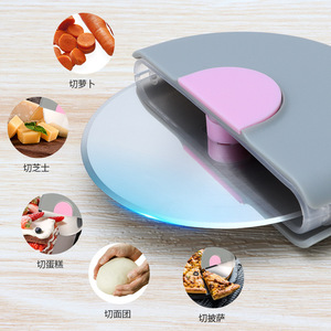 Stainless Steel Round Pizza Cutter With Protective Cover Grayish Pink Color For Easy Pizza Slicing - Product Image 3