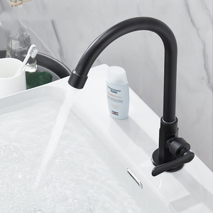 Grifo de Baño de Latón Sólido Negro Mate, Grifo de Agua Fría de Arco Alto Giratorio 360° para Lavabo y Lavandería, Estilo Nórdico - Product Image 4