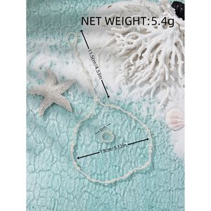 Conjunto de Joyería para Pies Pearl Beach, Tobillera de Doble Capa y Anillo para el Dedo del Pie para Mujer, Estilo Simple de Verano, Conjunto de 2 Piezas - Product Image 5