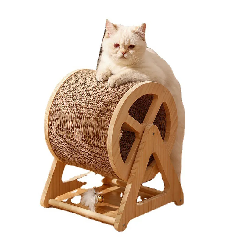 Новый дизайн, оптовая продажа, съемная доска для царапин из цельного дерева для кошек, доска для царапин на колесах обозрения, доска для кошек, шлифовальная машина из гофрированной бумаги