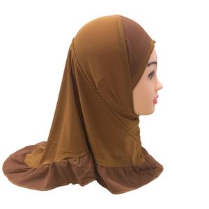 ฮิญาบสองชิ้นฮิญาบผ้าลินินประดับคริสตัลแบบประกบพิมพ์ลายทันทีมีระบายระบายสวยงามสำหรับเด็กหญิงตัวเล็ก - Product Image 1