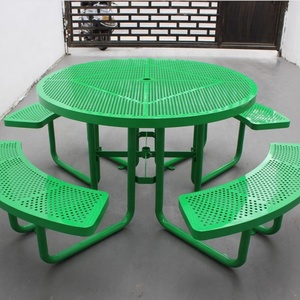 Outdoor Street Park Furniture Perforated Metal Steel Round Outdoor <strong>Garden</strong> Table Chairs Set <strong>Picnic</strong> Table and <strong>Benches</strong> Outside - Product Image 3