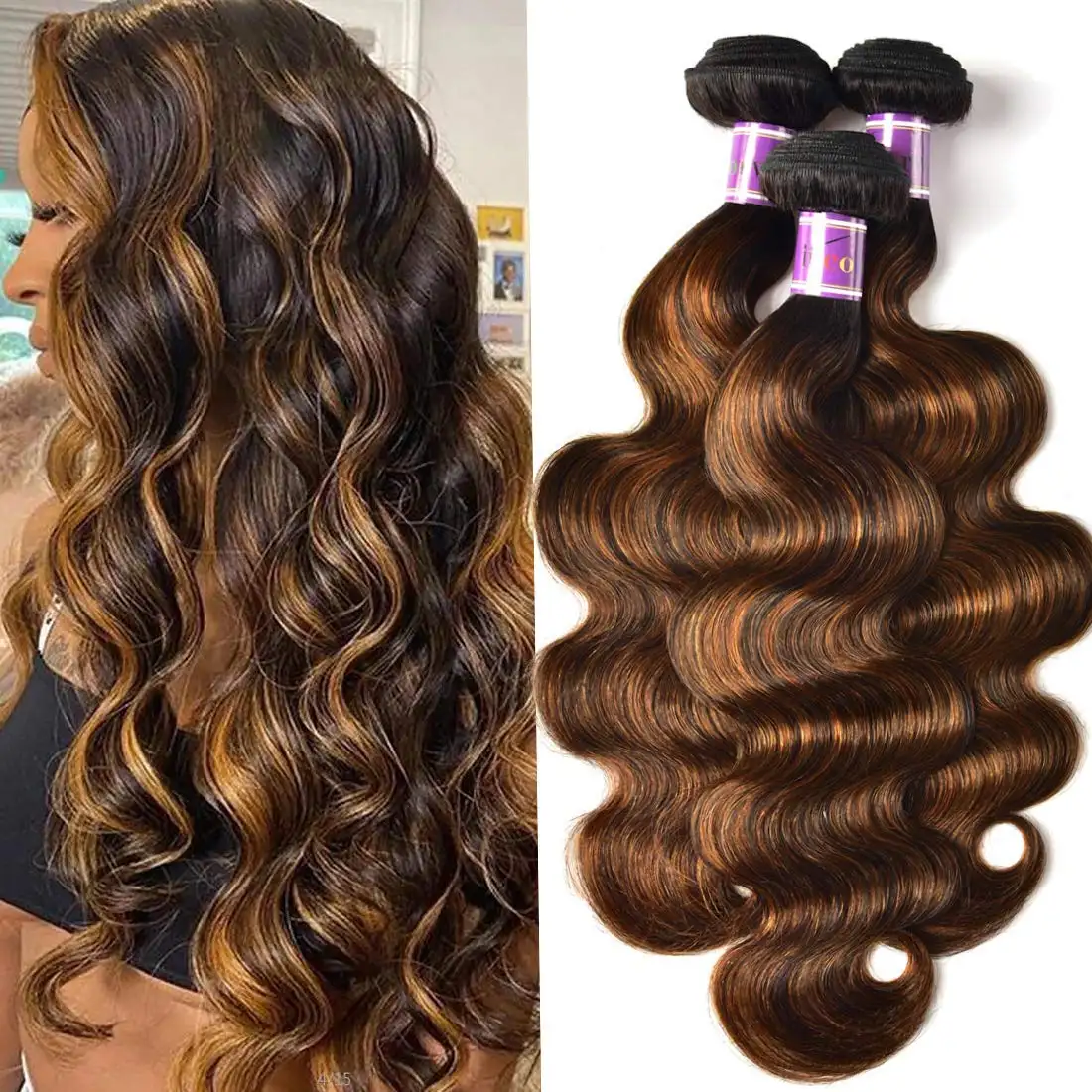 Brazilian Remy Hair Ombre Blonde Highlight Body Wave Human Hair Wavy Weaves Sew in Piano Color
