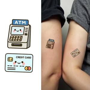 Tatouages temporaires colorés autocollant <span class=keywords><strong>carte</strong></span> bancaire et ATM Machine dessin animé mignon <span class=keywords><strong>tatouage</strong></span> étanche pour visage bras jambe - Product Image 1