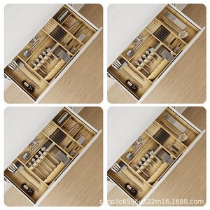Bamboo Cutlery <b>Storage</b> <b>Box</b> Rectangular Solid Wood Drawer Divider Organizer With Compartments For <b>Kitchen</b> Tableware - Product Image 2