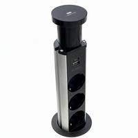Prise de bureau escamotable professionnelle avec hub de charge sans fil 15W et 3 prises, multiprise relevable pour projets de bureau et de réunion