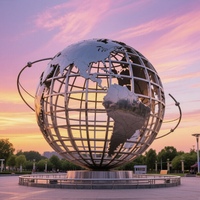 Sculpture de globe terrestre en acier inoxydable peint sur mesure, grande taille, pour extérieur, couleur personnalisée