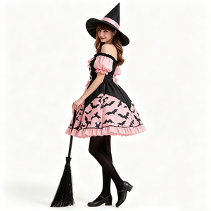 Vestido <span class=keywords><strong>de</strong></span> <span class=keywords><strong>bruja</strong></span> con hombros descubiertos para mujer, color rosa y negro, <span class=keywords><strong>disfraz</strong></span> <span class=keywords><strong>de</strong></span> cosplay para fiesta <span class=keywords><strong>de</strong></span> Halloween - Product Image 2