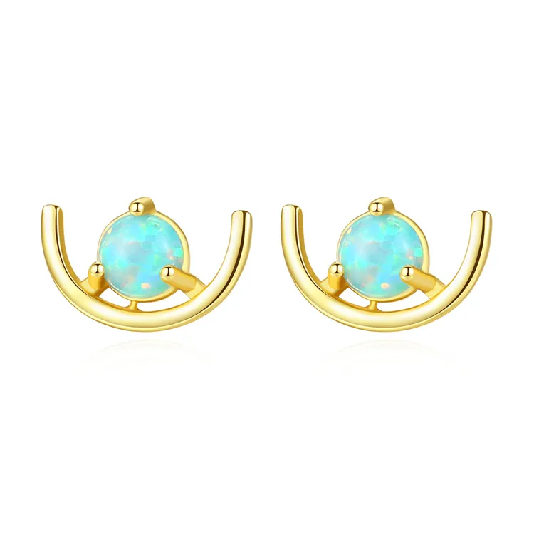 Bijoux fins nouvelle mode 925 en argent Sterling forme d'arc naturel rond opale boucles d'oreilles pour femmes filles en gros