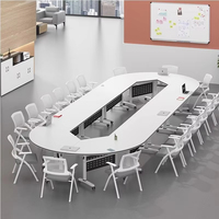 Table Pliante Longue de Bureau de Formation, Bureau Mobile Modulaire, Table de Conférence Portable, Bureau d'Étude et de Formation avec Roues et Tiroir