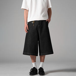 Shorts da Uomo Stile Americano Vintage, Colore Originale, <span class=keywords><strong>Denim</strong></span> Lavato, Linea ad A, Taglio Ampio, Vita Media - Product Image 2