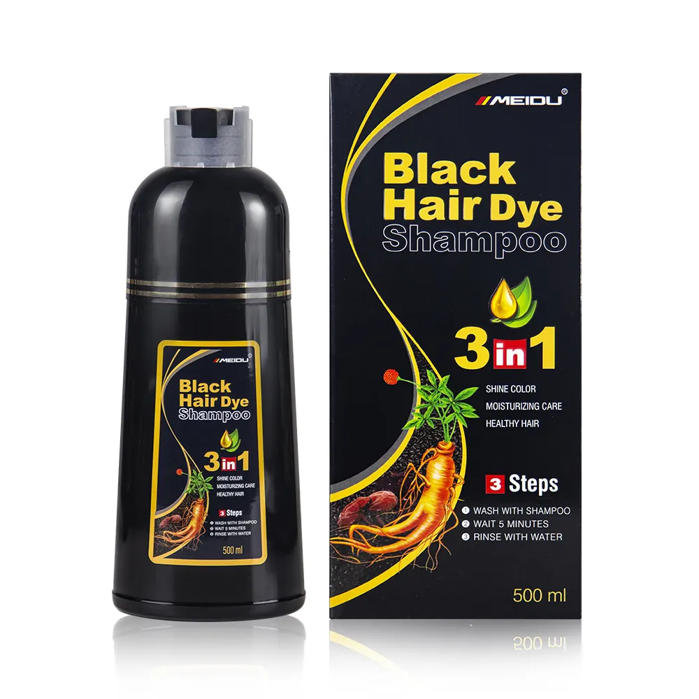 Factory price dark brown organic raw materials black wash herbal color natural meidu grey 3 in 1 best black hair dye shampoo