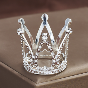 Мини-корона, украшение торта, Серебряное золото, металлическая свадебная корона с кристаллами для дня рождения принцессы, тиара, головной убор - Product Image 6