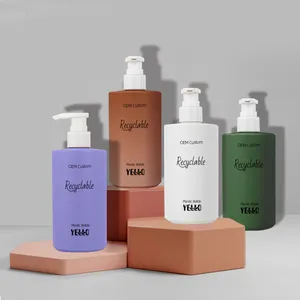 Frasco de plástico vazio para shampoo e condicionador rosa com bomba, frasco de plástico personalizado de 300 ml para venda por atacado