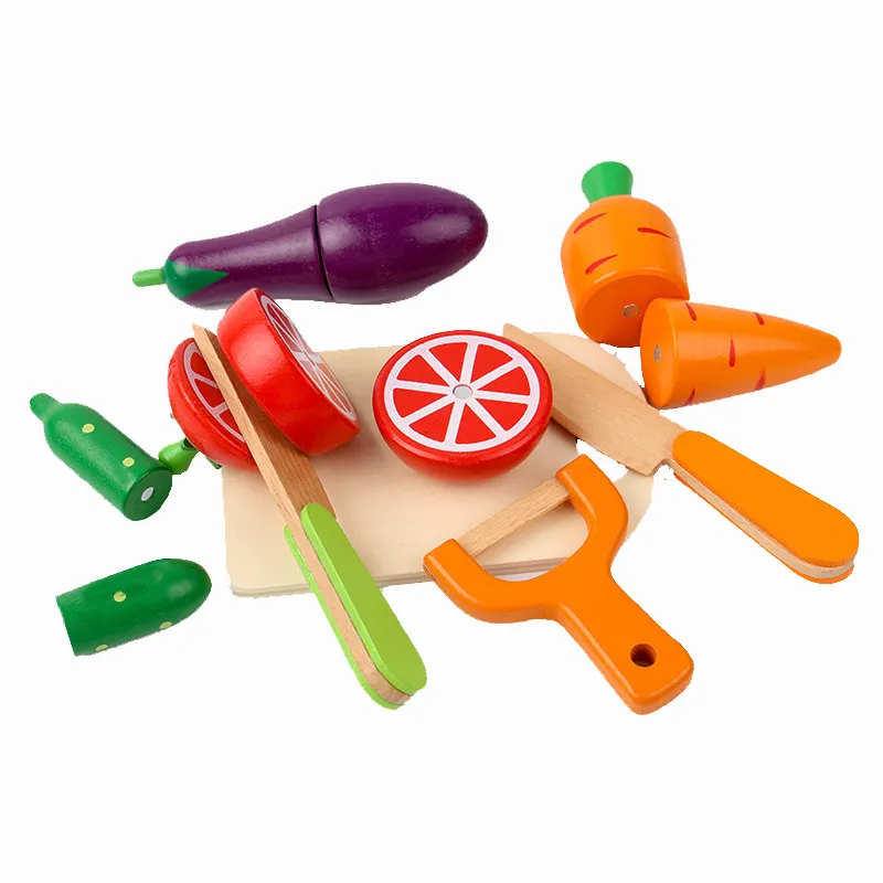 Verduras magnéticas de madera cortadas para ver, juguete para niños y niñas, simulación de corte feliz, 2-3-4 años
