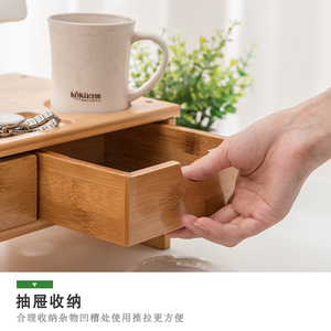 Bamboo <b>Desktop</b> Organizer With Drawers For Desk Storage And Monitor <b>Riser</b> Multifunctional Office Organizer Rectangle Shape - Product Image 4
