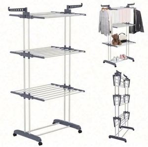 3 Layer Foldable Stainless Steel Stand Drying <b>Rack</b> with Storage Holders Durable & Space Saving Clothing & Bag Organizer - Product Image 3