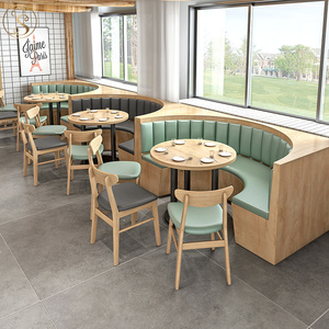 Ensemble chaise et <span class=keywords><strong>table</strong></span> de salle à manger en bois cabine de restaurant en demi-cercle en forme de U - Product Image 3