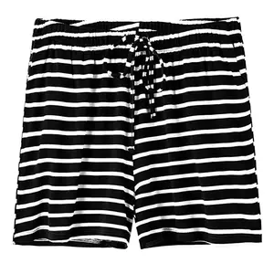 Custom Label Ladies Summer Sleepwear Stripe Jersey Cotton Loungewear Pajama Shorts for Women