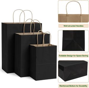Custom logo Luxury Black Glossy Shopping Paper Bag Wholesale Printed Retail Gift Craft Jewelry Cosmetic Packaging Paper Bags - Product Image 3