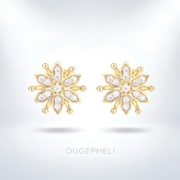 OUGEPHELI Pass Diamond Tester VVS1 D Warna Moissanite Anting Stud Bintang Salju Bunga Perak 925