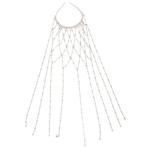 Chaîne de tête à pampilles de perles, longue, perlée, accessoires de coiffure de mariée pour mariage, soirée et costume - Product Image 2