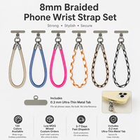 Ensemble de bracelets de téléphone tressés avec languette métallique de 0,2 mm, compatibles avec toutes les coques, bracelet de téléphone, cadeau pour femmes et hommes, couleurs personnalisées