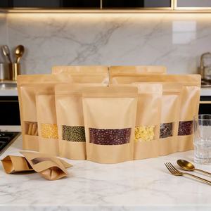 Bolsa de Papel Kraft Personalizada, Bolsa con Cierre y Ventana, para Alimentos, Polvo de Nueces, Té, Fideos de Arroz, Bolsa de Empaque para Alimentos de Varias Capacidades - Product Image 1