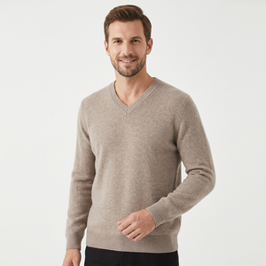 Pull en laine/cachemire pour homme, fabriqué en usine, col en V, tricoté, respirant, logo uni sur le devant, 280g, manches longues - Product Image 3