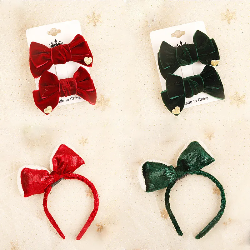 Wholesale Christmas Hair Clips Set Women Hair Band Accessories Red Green Bows Winter Headbands for Girls Kids Party Gifts