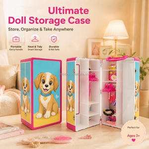 JYB Cute Puppy Printed Rectangular Metal Doll <strong>Wardrobe</strong> Tin Box Lockable Portable Storage Case for Doll Clothes Accessories - Product Image 1