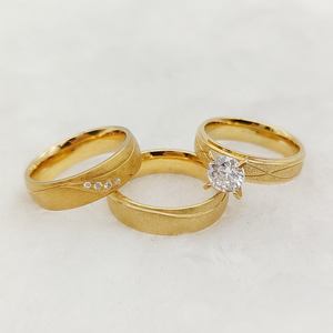 Coniuge Partner amanti 3 pezzi anelli di fidanzamento nuziale set da sposa coppie gioielli placcati oro 24k - Product Image 4