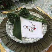 Serviettes en lin personnalisées avec monogramme de Noël, bordure à points de croix, broderie initiale personnalisée, serviettes écologiques faites à la main