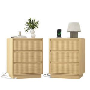 <b>End</b> <b>Table</b> With 3 Drawers Large Storage Modern Wood Cabinet Fast USB C Charging Station <b>Sofa</b> Side <b>Table</b> Set Of 2 - Product Image 1
