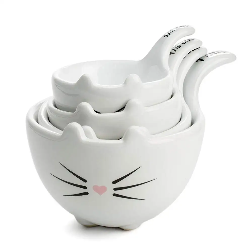 White cat ceramic measuring cups