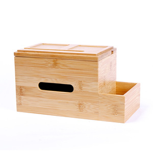 Bamboo tissue box, a great living room accessory, multifunctional napkin <b>holder</b>, remote <b>control</b> organizer, coffee table - Product Image 1