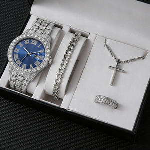 Reloj Elegante Plateado con Detalles de Cristal en Toda la Superficie, Esfera Vibrante, Incluye Accesorios de Joyería en Caja de Regalo - Product Image 4