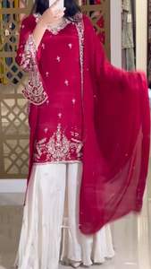 Nouveau look de soirée de créateur ensemble de palazzo et dupatta en soie chinon pure lourde pour occasion de mariage costume de palazzo pakistanais - Product Image 5