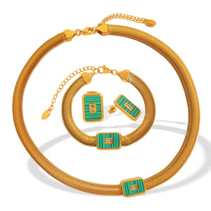 Women's Stainless Steel Snake Chain Jewelry <b>Set</b> Red Geometric Earrings Necklace <b>Bracelet</b> Party Fashion - Product Image 5