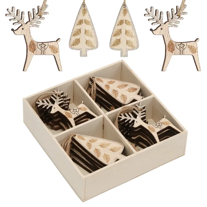 EG Christmas wooden tree reindeer shape christmas gift box pattern inside wall hanging decors