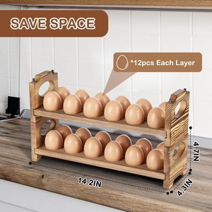 Soporte de madera para huevos, organizador y estante de almacenamiento estilo rústico con asa para guardar huevos de gallina/pato/codorniz/pavo/huevos de Pascua - Product Image 4